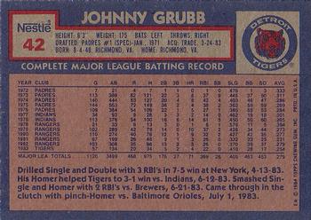 1984 Topps Nestle #42 Johnny Grubb Back