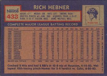 1984 Topps Nestle #433 Rich Hebner Back