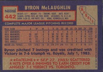 1984 Topps Nestle #442 Byron McLaughlin Back