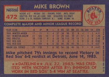 1984 Topps Nestle #472 Mike Brown Back