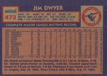 1984 Topps Nestle #473 Jim Dwyer Back