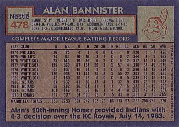 1984 Topps Nestle #478 Alan Bannister Back