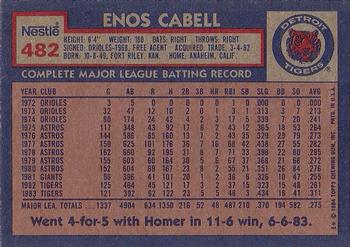 1984 Topps Nestle #482 Enos Cabell Back