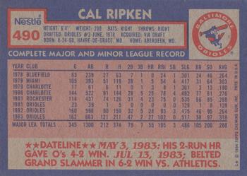 1984 Topps Nestle #490 Cal Ripken Back
