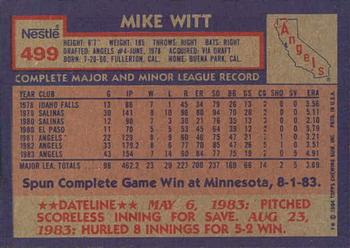 1984 Topps Nestle #499 Mike Witt Back