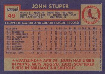 1984 Topps Nestle #49 John Stuper Back