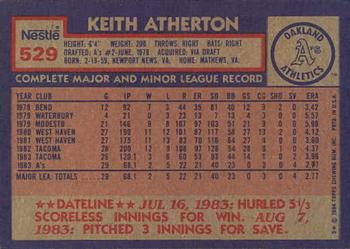 1984 Topps Nestle #529 Keith Atherton Back