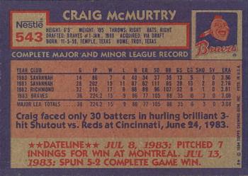1984 Topps Nestle #543 Craig McMurtry Back