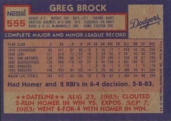 1984 Topps Nestle #555 Greg Brock Back