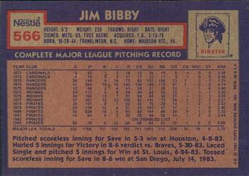 1984 Topps Nestle #566 Jim Bibby Back