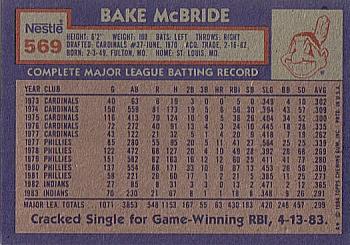 1984 Topps Nestle #569 Bake McBride Back