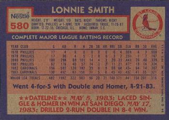 1984 Topps Nestle #580 Lonnie Smith Back