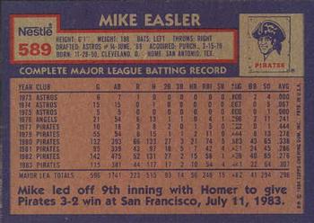 1984 Topps Nestle #589 Mike Easler Back