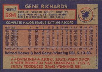 1984 Topps Nestle #594 Gene Richards Back