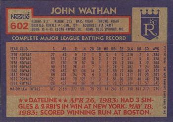 1984 Topps Nestle #602 John Wathan Back