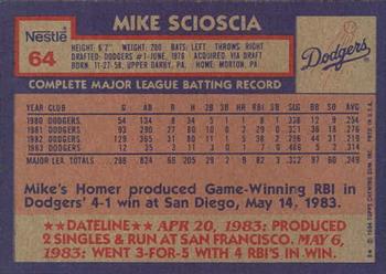 1984 Topps Nestle #64 Mike Scioscia Back