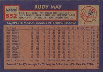1984 Topps Nestle #652 Rudy May Back