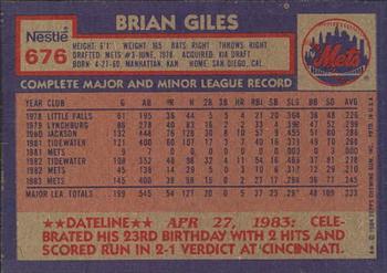 1984 Topps Nestle #676 Brian Giles Back