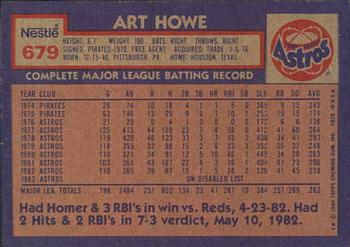 1984 Topps Nestle #679 Art Howe Back