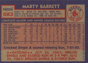 1984 Topps Nestle #683 Marty Barrett Back