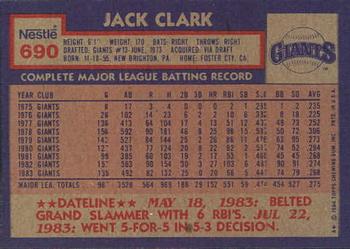 1984 Topps Nestle #690 Jack Clark Back
