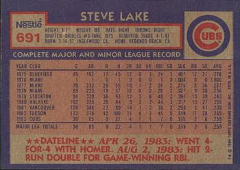 1984 Topps Nestle #691 Steve Lake Back