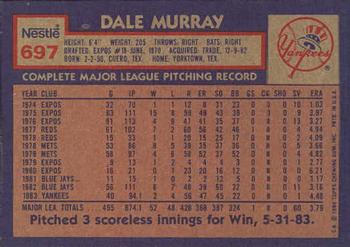 1984 Topps Nestle #697 Dale Murray Back