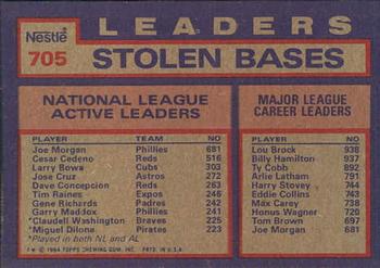 1984 Topps Nestle #705 NL Active Career Stolen Base Leaders (Joe Morgan / Cesar Cedeno / Larry Bowa) Back