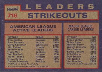 1984 Topps Nestle #716 AL Active Career Strikeout Leaders (Don Sutton / Bert Blyleven / Jerry Koosman) Back