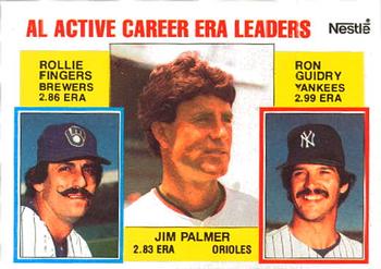 1984 Topps Nestle #717 AL Active Career ERA Leaders (Jim Palmer / Rollie Fingers / Ron Guidry) Front
