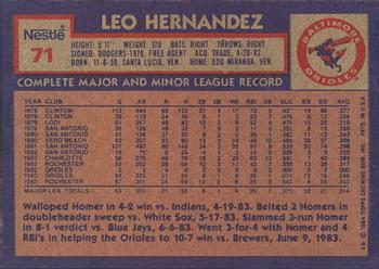 1984 Topps Nestle #71 Leo Hernandez Back