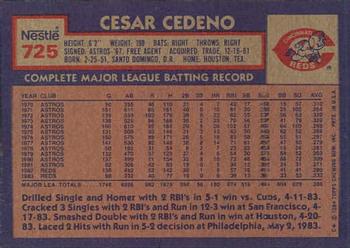 1984 Topps Nestle #725 Cesar Cedeno Back