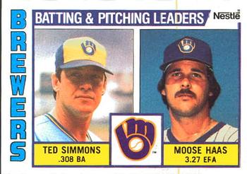 1984 Topps Nestle #726 Brewers Leaders / Checklist (Ted Simmons / Moose Haas) Front