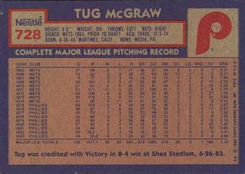 1984 Topps Nestle #728 Tug McGraw Back