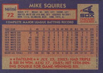 1984 Topps Nestle #72 Mike Squires Back