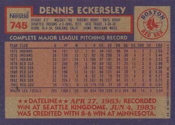 1984 Topps Nestle #745 Dennis Eckersley Back