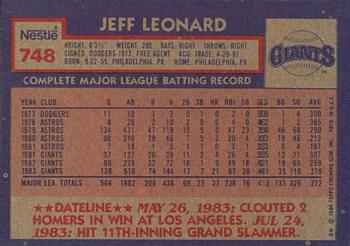 1984 Topps Nestle #748 Jeff Leonard Back