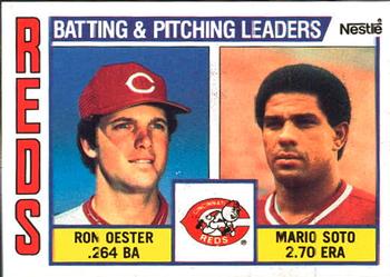1984 Topps Nestle #756 Reds Leaders / Checklist (Ron Oester / Mario Soto) Front