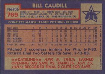 1984 Topps Nestle #769 Bill Caudill Back