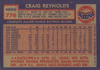 1984 Topps Nestle #776 Craig Reynolds Back
