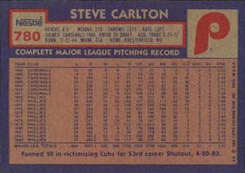 1984 Topps Nestle #780 Steve Carlton Back