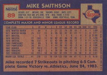 1984 Topps Nestle #89 Mike Smithson Back