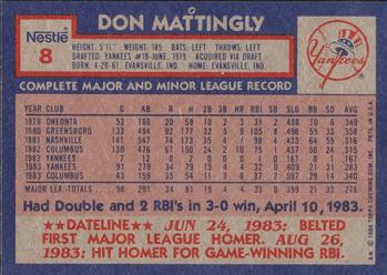 1984 Topps Nestle #8 Don Mattingly Back
