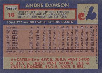 1984 Topps Nestle Dream Team #16 Andre Dawson Back