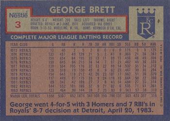 1984 Topps Nestle Dream Team #3 George Brett Back