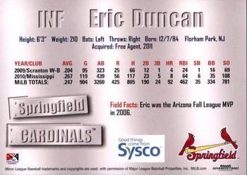 2011 Grandstand Springfield Cardinals SGA #NNO Eric Duncan Back