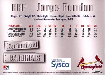 2011 Grandstand Springfield Cardinals SGA #NNO Jorge Rondon Back