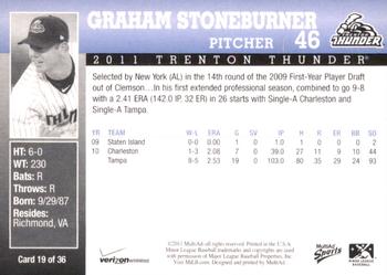 2011 MultiAd Trenton Thunder SGA #19 Graham Stoneburner Back