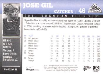 2011 MultiAd Trenton Thunder SGA #22 Jose Gil Back