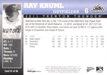 2011 MultiAd Trenton Thunder SGA #31 Ray Kruml Back
